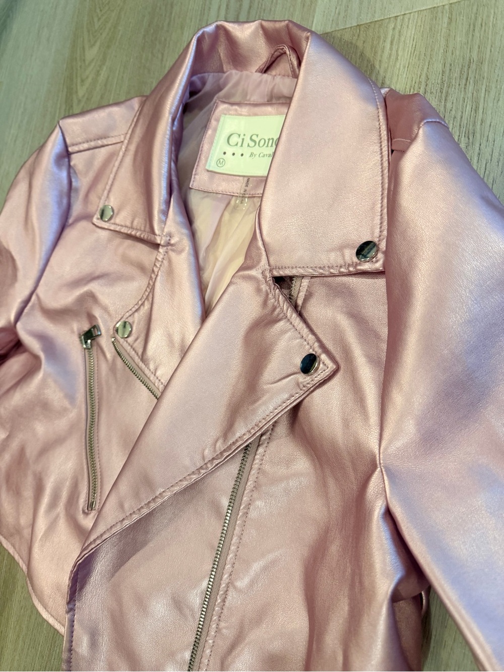 Ci Sono Metallic Rose Moto-Style Jacket